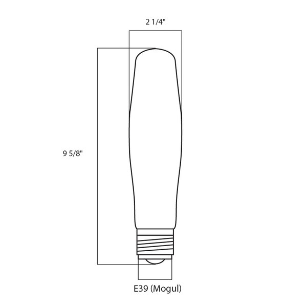 A drawing of a Satco 250 watt high pressure sodium light bulb with the dimensions.