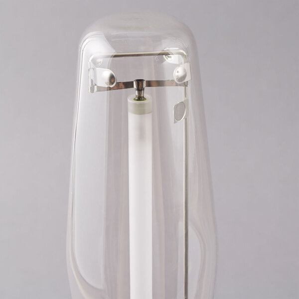 A Satco clear high pressure sodium light bulb with a white base.