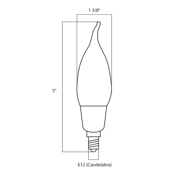 A diagram of a Satco clear LED candelabra light bulb.
