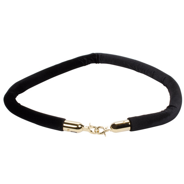 A black rope with brass ends for Aarco crowd control stanchions.