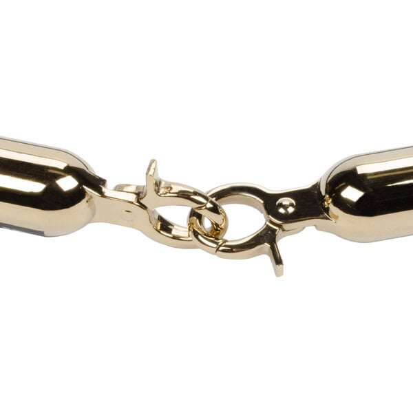 A black rope with gold metal ends and hooks.