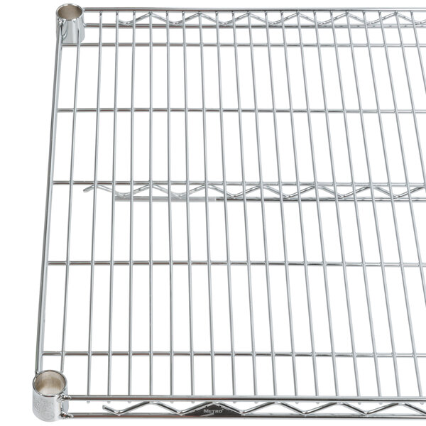 A Metro chrome wire shelf from Metro Super Erecta Wire Shelving.