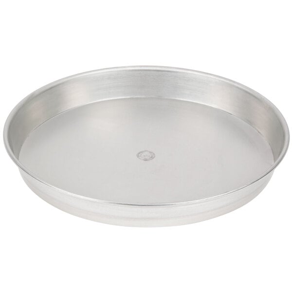 An American Metalcraft tin-plated steel deep dish pizza pan with a silver finish.