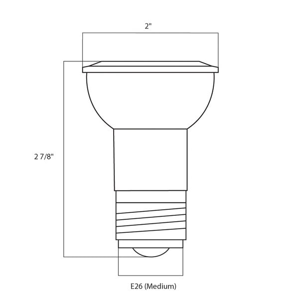 A diagram of a Satco LED reflector light bulb with dimensions.