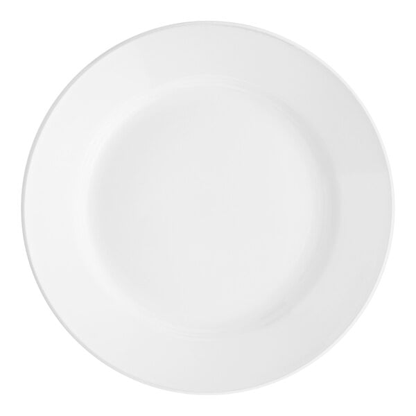 An Acopa Bright White stoneware plate with a wide, white rim.