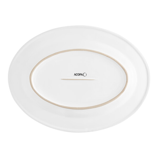 An Acopa bright white stoneware platter with a wide rim.