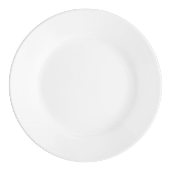 An Acopa bright white stoneware plate with a wide white rim.