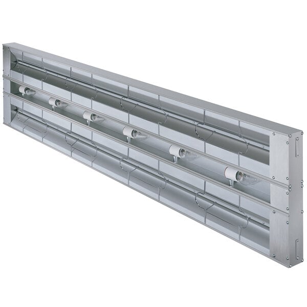 A long shot of a Hatco infrared warmer with lights.