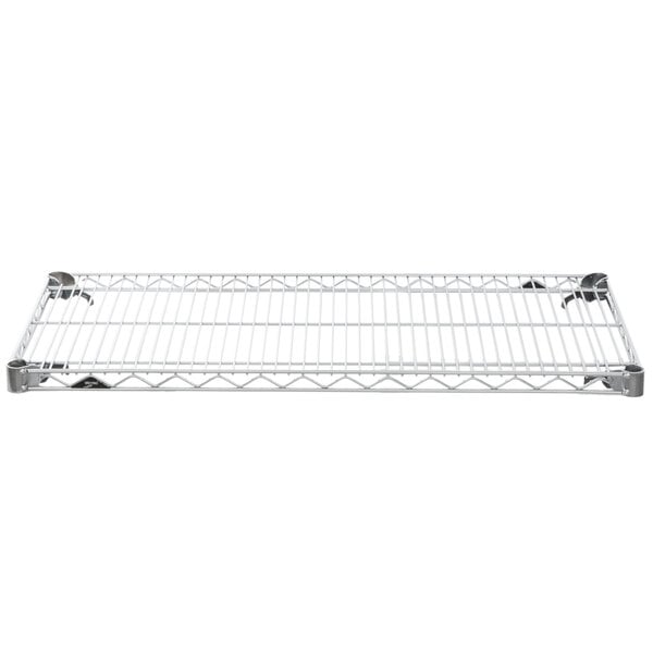 A Metro chrome wire shelf with white background.