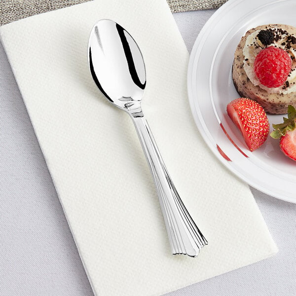 Silver Spoons Disposable Plastic Wedding Dessert Plate for 10