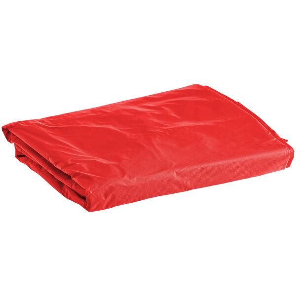 A Creative Converting Real Red rectangular plastic tablecloth with elastic.