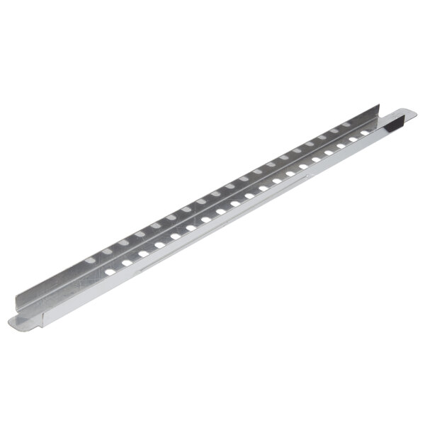 A stainless steel metal rack guide with a metal bar.