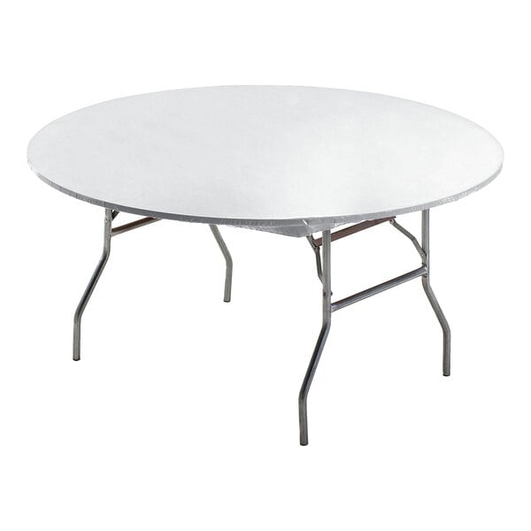 Creative Converting 37200 Stay Put White 60" Round Plastic Tablecloth with Elastic