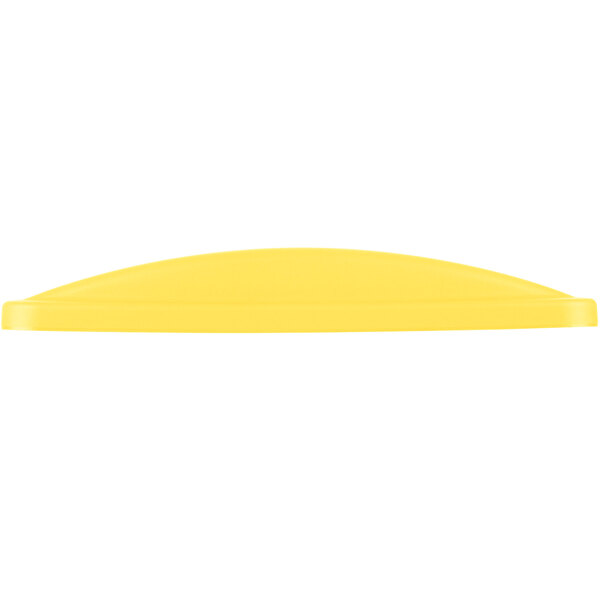 A yellow plastic lid with a flat edge.