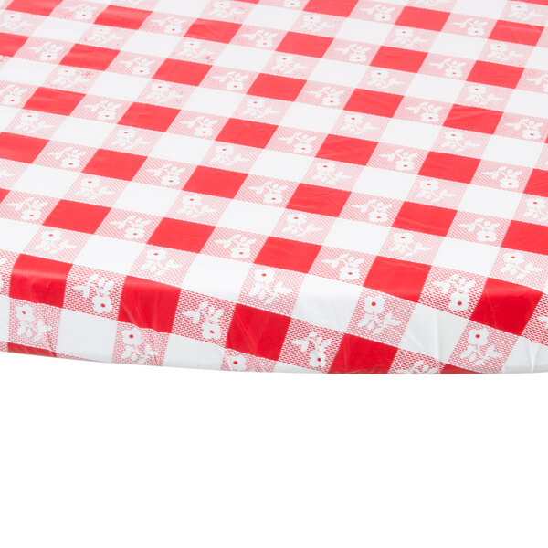 Red Gingham, 60 Inch Round Plastic Tablecloths With Elastic
