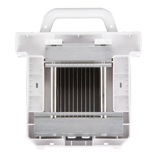 A universal slicer blade assembly with a white plastic frame and metal blades, designed for use with the Prince Castle Saber King slicer.