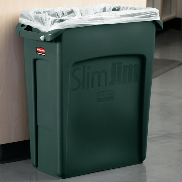 Rubbermaid 1955960 Slim Jim 16 Gallon Green Trash Can