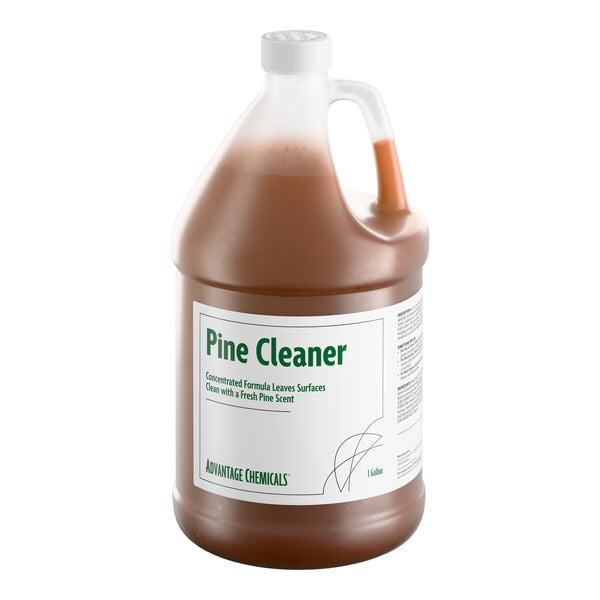 A 1-gallon jug of Advantage Chemicals concentrated pine cleaner.