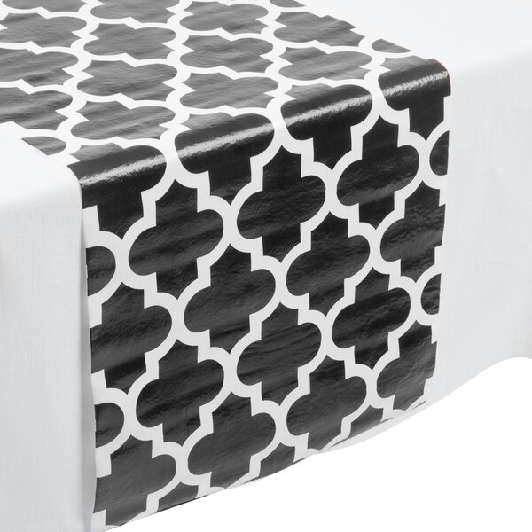 Creative Converting 317332 14" x 84" Black and White Plastic Table Runner