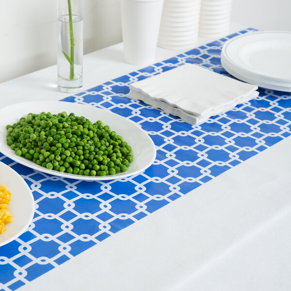 Creative Converting 317330 14" x 84" Cobalt Blue and White Plastic