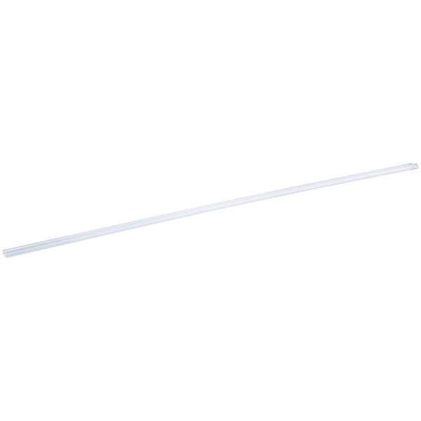 A long thin clear plastic tube with a white label inside.