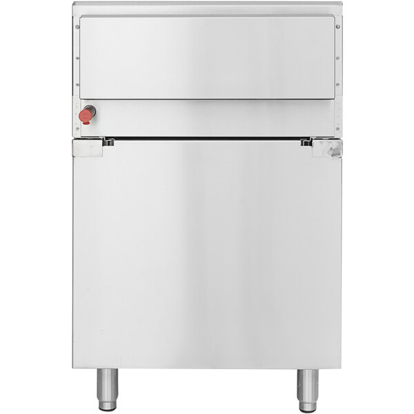 A white rectangular stainless steel Cooking Performance Group 2 burner griddle with a black border.