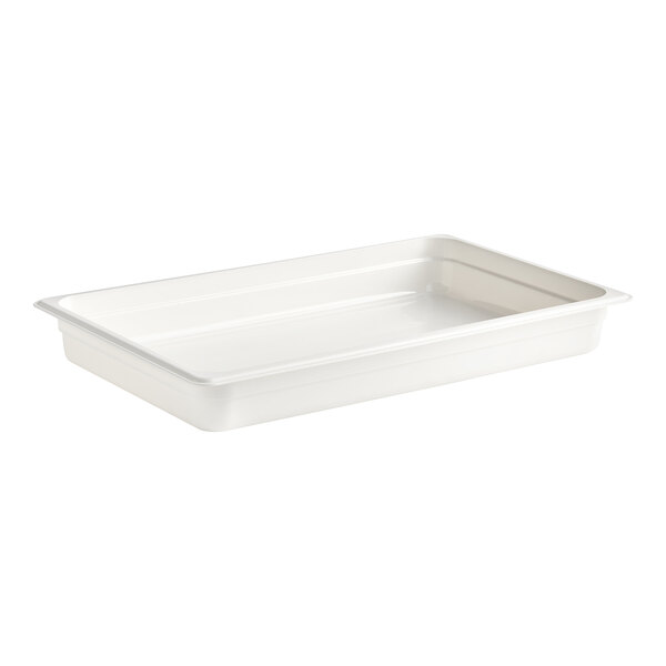 A white plastic food pan.