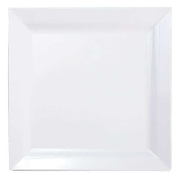 A white square plate with a square white rim.