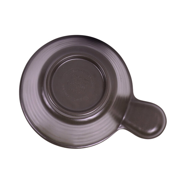 An Elite Global Solutions white and chocolate melamine bowl with a handle.