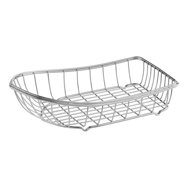 A stainless steel Clipper Mill boat basket with a handle.