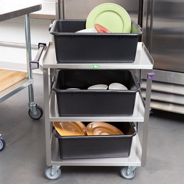 Lakeside 411A Medium-Duty Stainless Steel 3 Shelf Utility Cart with ...