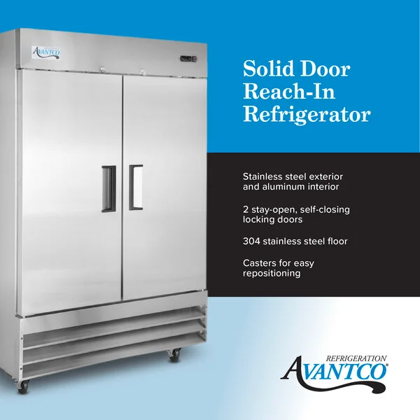Graphic highlighting two-door refrigerator with stainless steel exterior and 6 shelves.