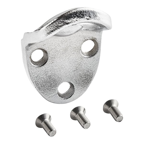 A silver metal Choice surface mount bottle opener bracket with screws and nuts.