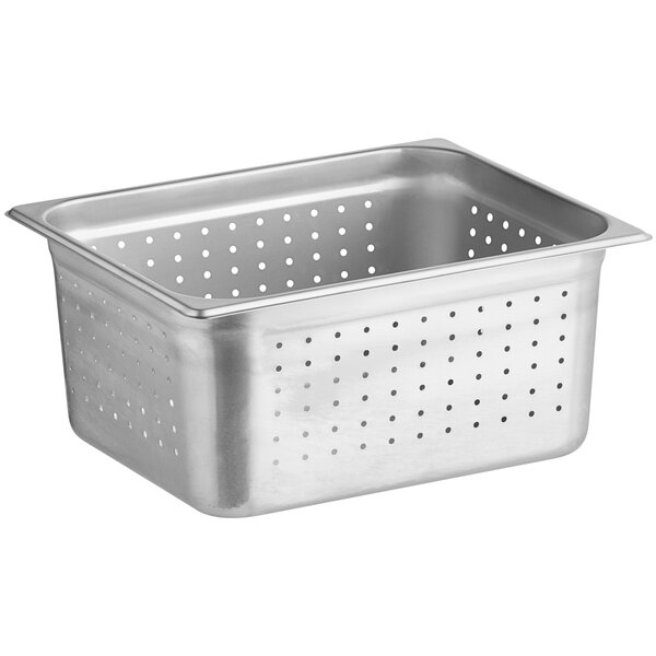 A Choice stainless steel 6" deep perforated steam table pan.
