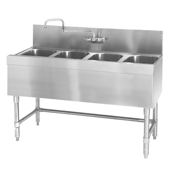 A Eagle Group stainless steel underbar sink with four bowls and a faucet.