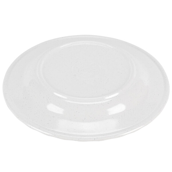 a white plate with a black handle