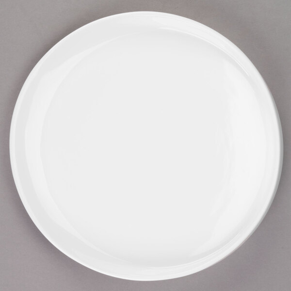 A white Libbey porcelain plate with a white rim.