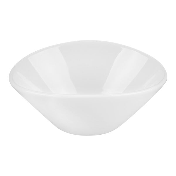 A white, round porcelain bowl with smooth, slightly flared sides.