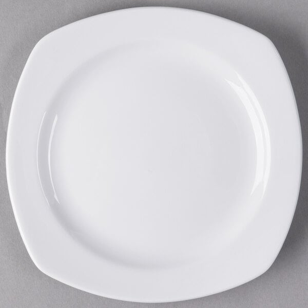 A white Libbey porcelain plate with a small rim.