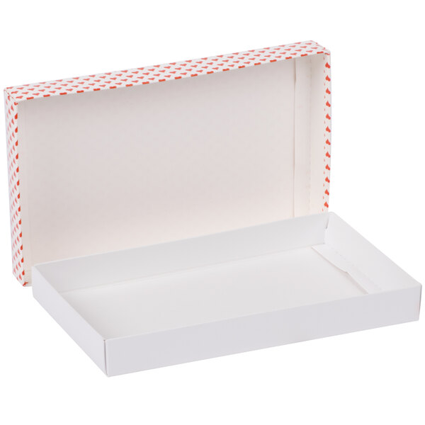 A white box with red hearts on it.