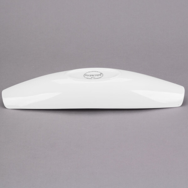 A white Libbey Royal Rideau porcelain canoe plate.