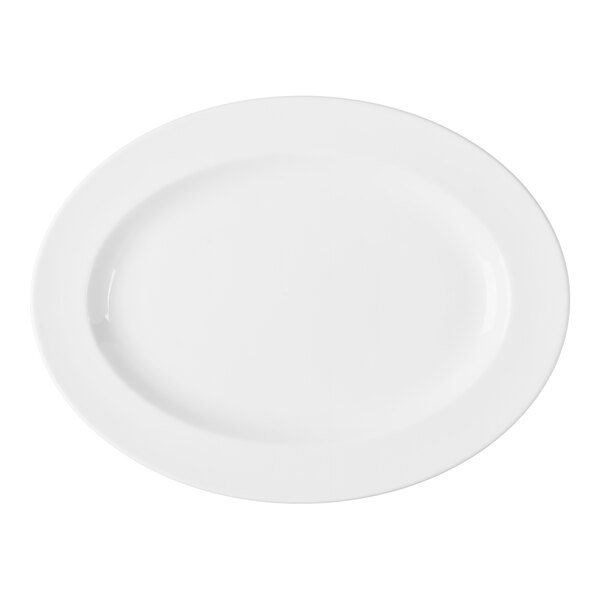 An oval white wide rim porcelain platter.