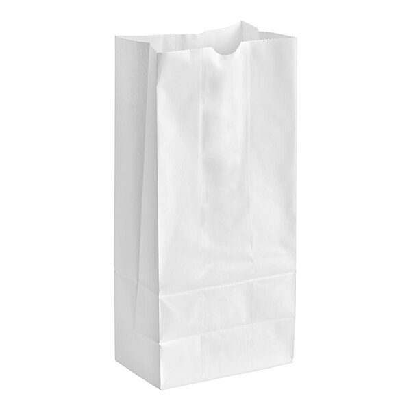 A white tall paper bag with a square pattern.