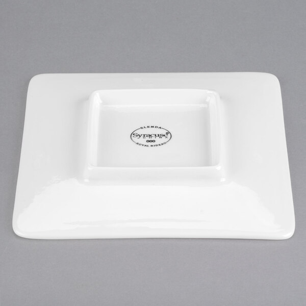 A white square Libbey porcelain plate.