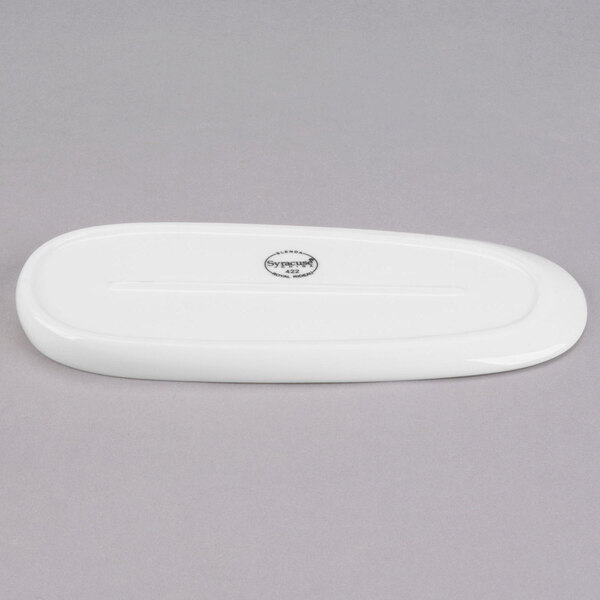 A white rectangular Libbey porcelain tray with a black logo.