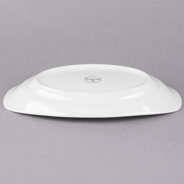 A white Libbey porcelain handle platter on a white background.