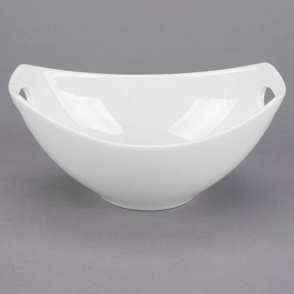 A Libbey Royal Rideau white porcelain bowl with handles.