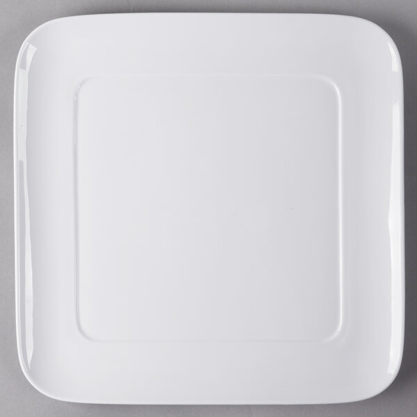 A white Libbey square porcelain tray with a white rim.
