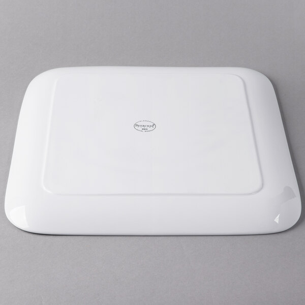 A white rectangular Libbey Square porcelain tray with a logo.