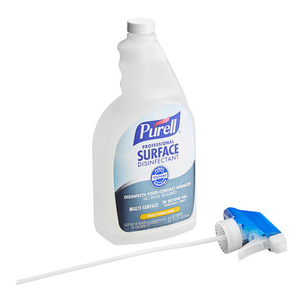 A white bottle of Purell Fresh Citrus surface disinfectant liquid with (2) triggers.